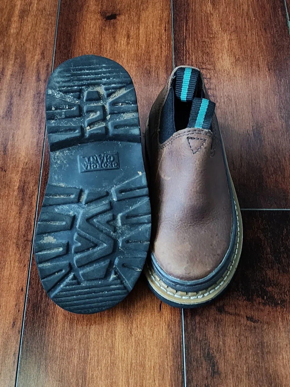 Georgia Boot Kids Brown Leather Slip-On Work Boots with Green Accents